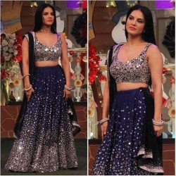 Sunny Leone blue color real mirror work lehenga choli